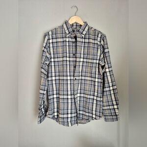L.L. Bean Gray White and Yellow Plaid Long-Sleeve Button-Down Shirt